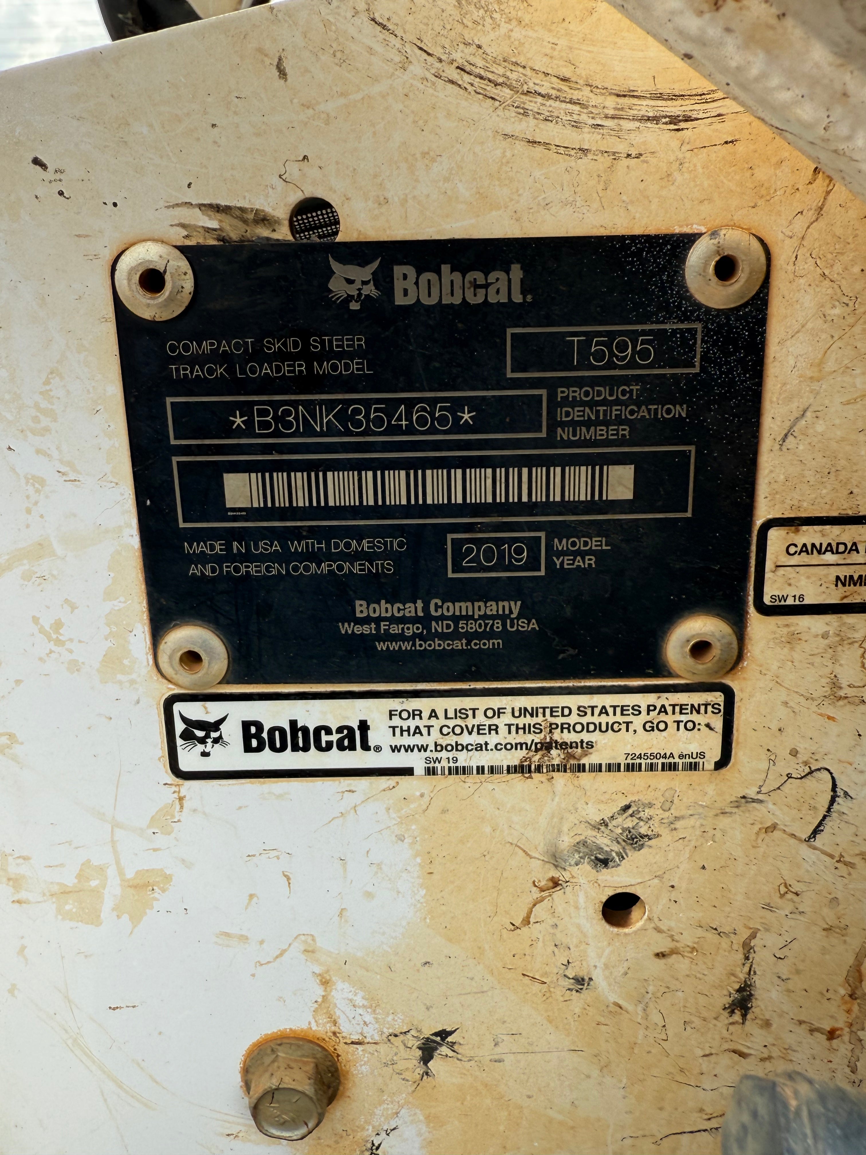 2019  Bobcat T595 Loader with 2490 Hours